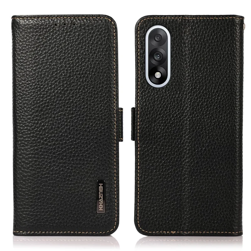 KHAZNEH for OnePlus Nord 5 5G / Ace 5 Ultra 5G Phone Case Genuine Cow Leather Cover RFID Blocking - Black