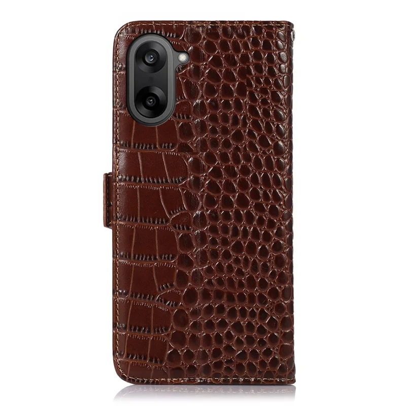 For OnePlus Nord CE 5G / Ace 5 Racing 5G Case RFID Blocking Wallet Crocodile Texture Genuine Cow Leather Phone Cover - Brown