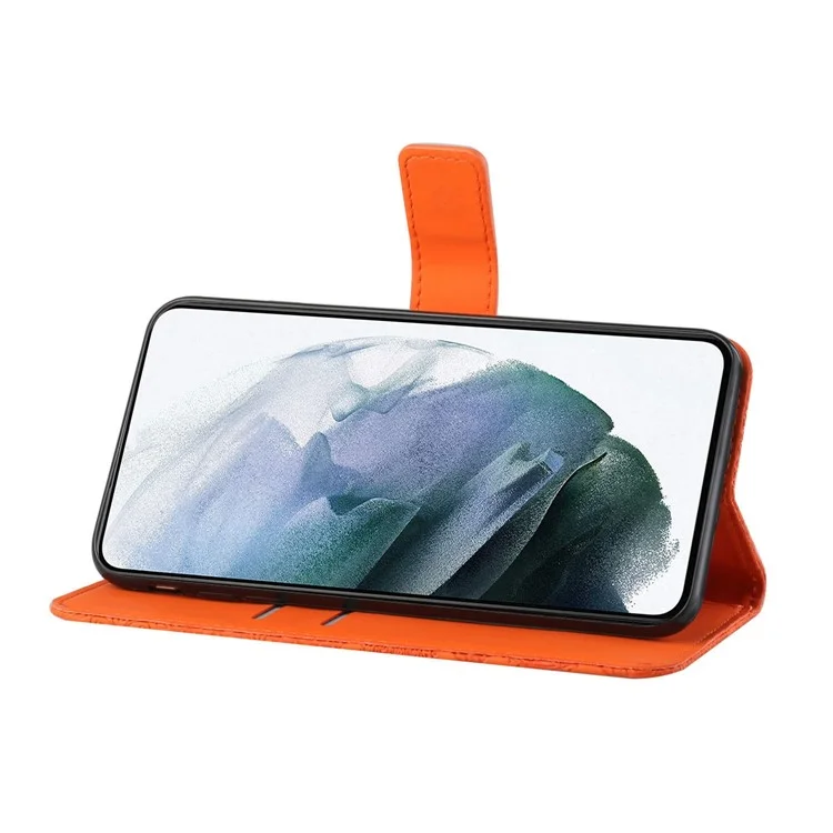 Caixa de Telefone Celular Para Samsung Galaxy S23, PU Carteira de Couro Ethnic Style Flower Stand Stand Com Cinta - Laranja