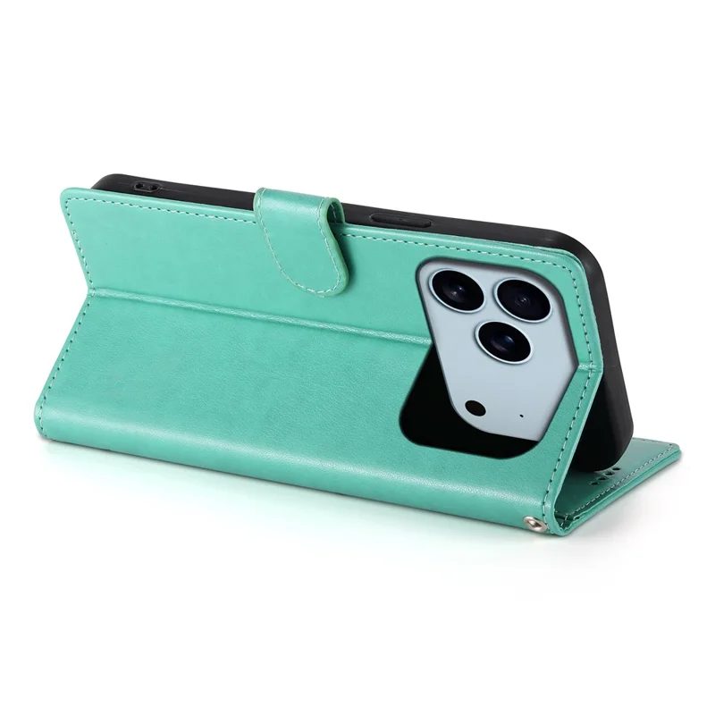 Cover a portafoglio per iPhone 17 Pro con Farfalle e Stampa Floreale in Pelle PU con Cinturino da Polso - Verde
