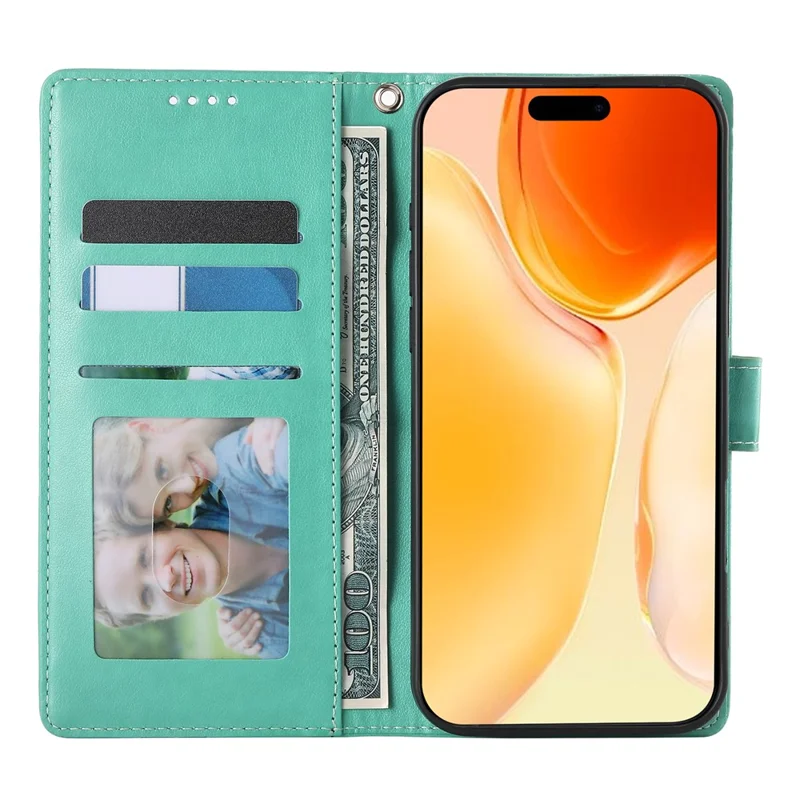 Cover a portafoglio per iPhone 17 Pro con Farfalle e Stampa Floreale in Pelle PU con Cinturino da Polso - Verde