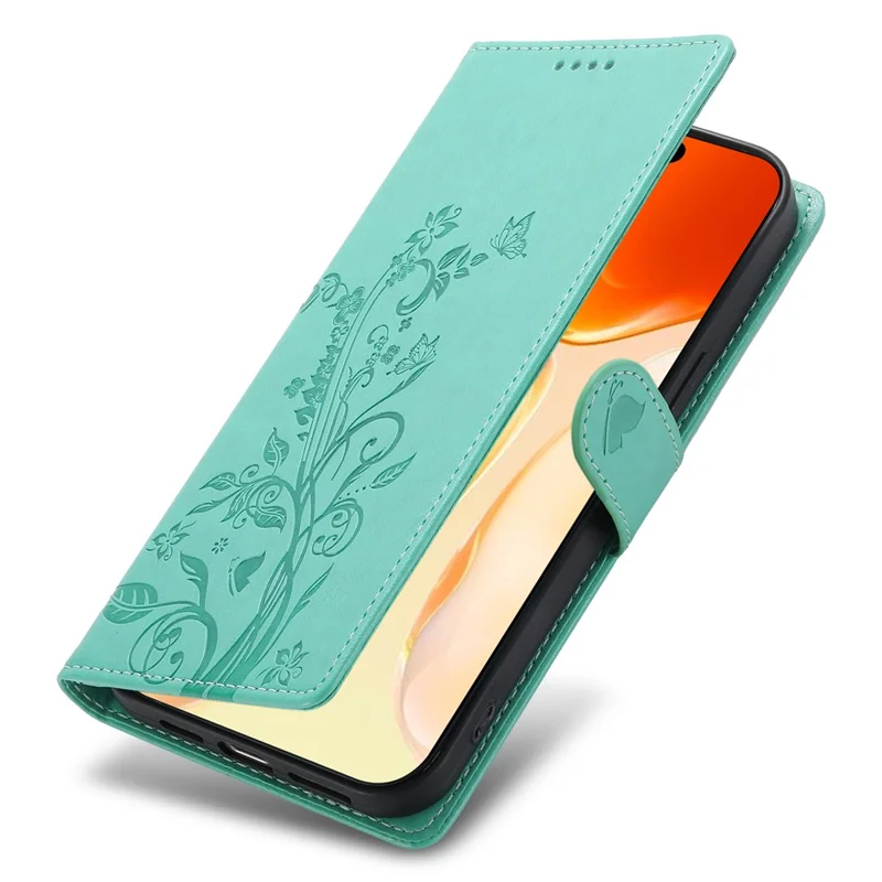 Cover a portafoglio per iPhone 17 Pro con Farfalle e Stampa Floreale in Pelle PU con Cinturino da Polso - Verde