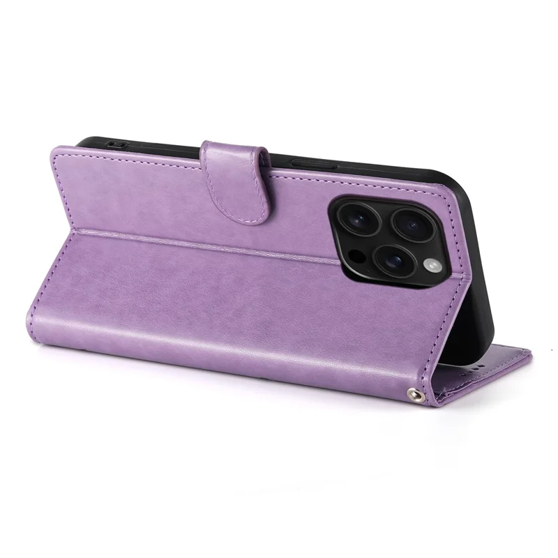 Für iPhone 16 Pro Wallet Hülle Schmetterling Blumen Muster PU Leder Handyhülle mit Handschlaufe - Lila