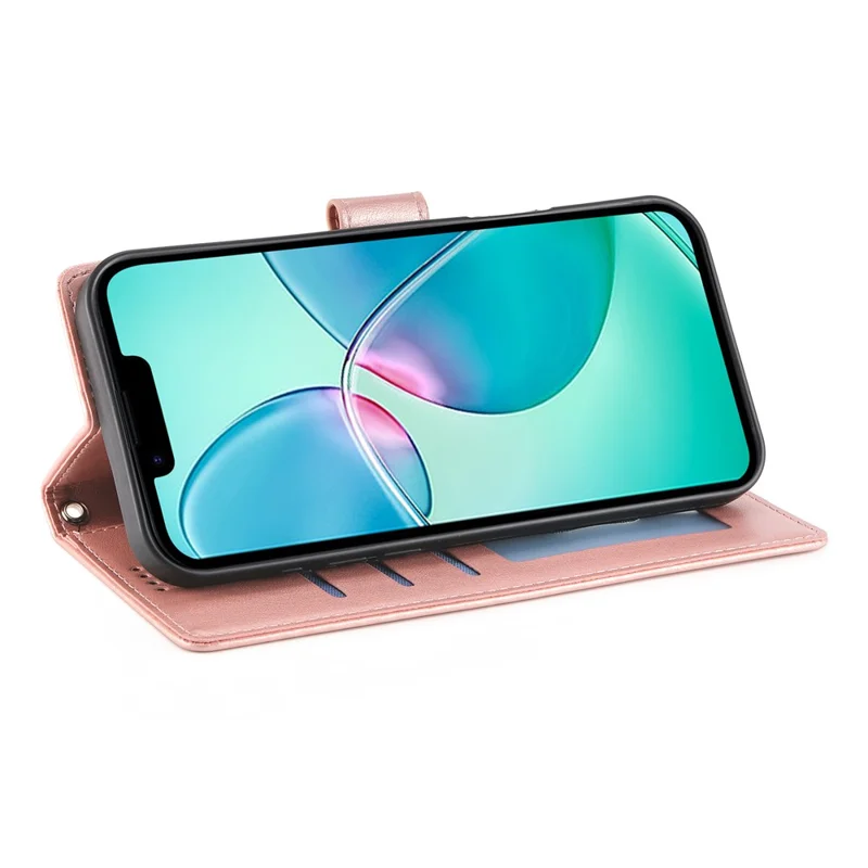 For iPhone 16 Pro Max Wallet Case Butterfly Floral Imprint PU Leather Phone Cover with Wrist Strap - Rose Gold