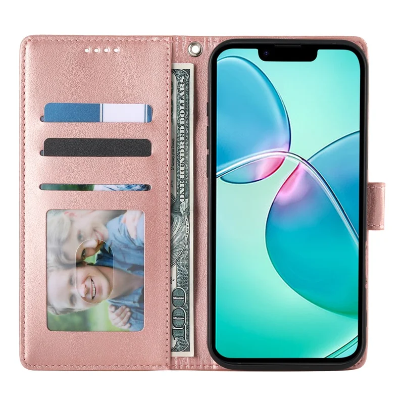 For iPhone 16 Pro Max Wallet Case Butterfly Floral Imprint PU Leather Phone Cover with Wrist Strap - Rose Gold