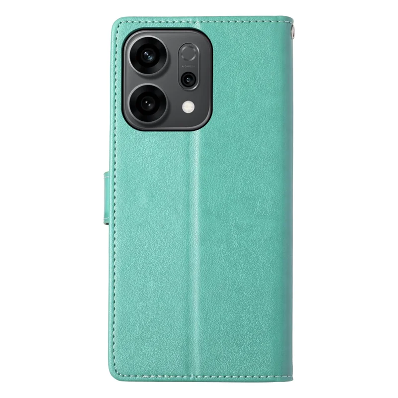 Für Oppo Reno14 5G (Global) Brieftasche Hülle Schmetterling Blumen Prägeung PU Leder Handyhülle mit Handgelenkschlaufe - Grün