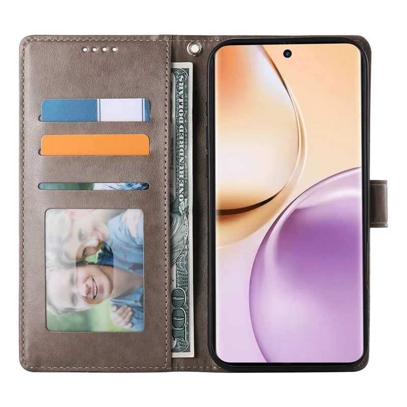 Per Oppo Reno14 Pro 5G (Globale) Custodia Portafoglio Farfalla Stampa Floreale Pelle PU Cover Telefono con Cinturino da Polso - Grigio