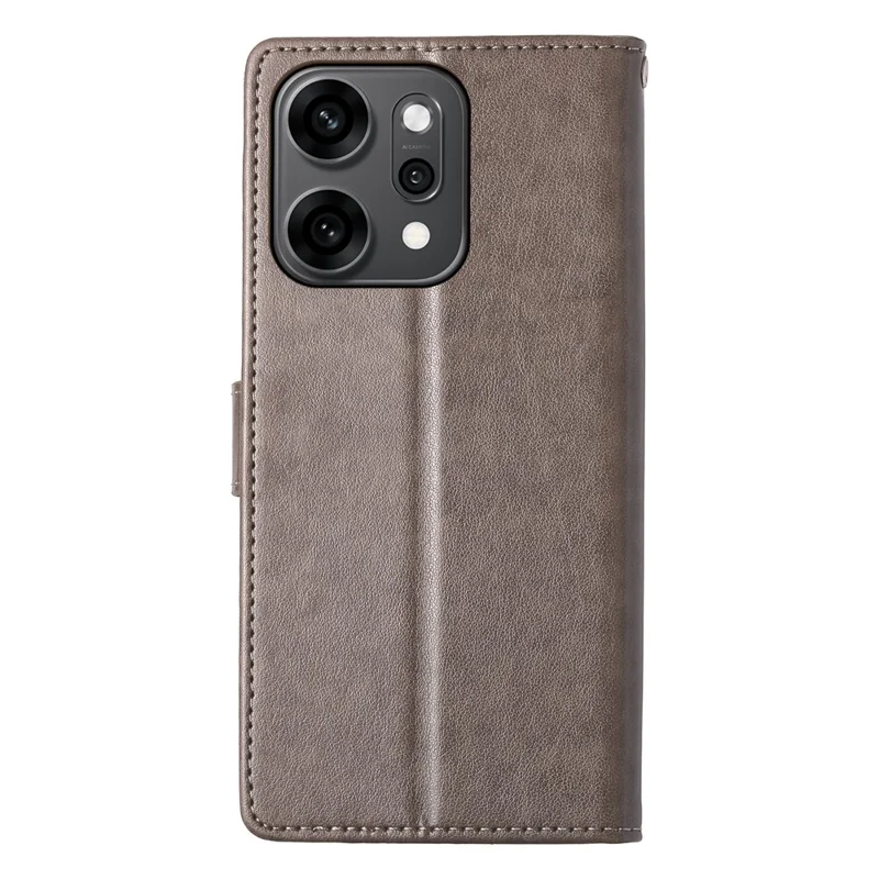 Per Oppo Reno14 Pro 5G (Globale) Custodia Portafoglio Farfalla Stampa Floreale Pelle PU Cover Telefono con Cinturino da Polso - Grigio