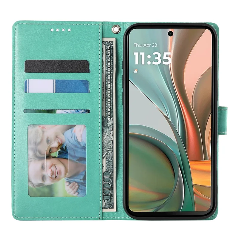 For Motorola Moto G75 5G Wallet Case Butterfly Floral Imprint PU Leather Phone Cover with Wrist Strap - Green