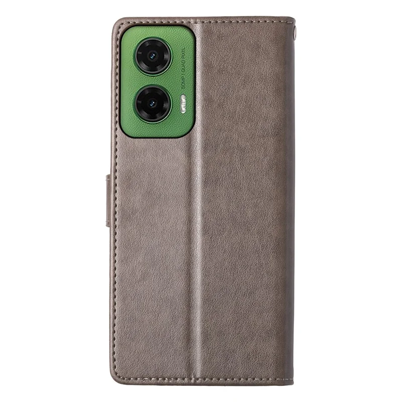 For Motorola Moto G35 5G Wallet Case Butterfly Floral Imprint PU Leather Phone Cover with Wrist Strap - Grey