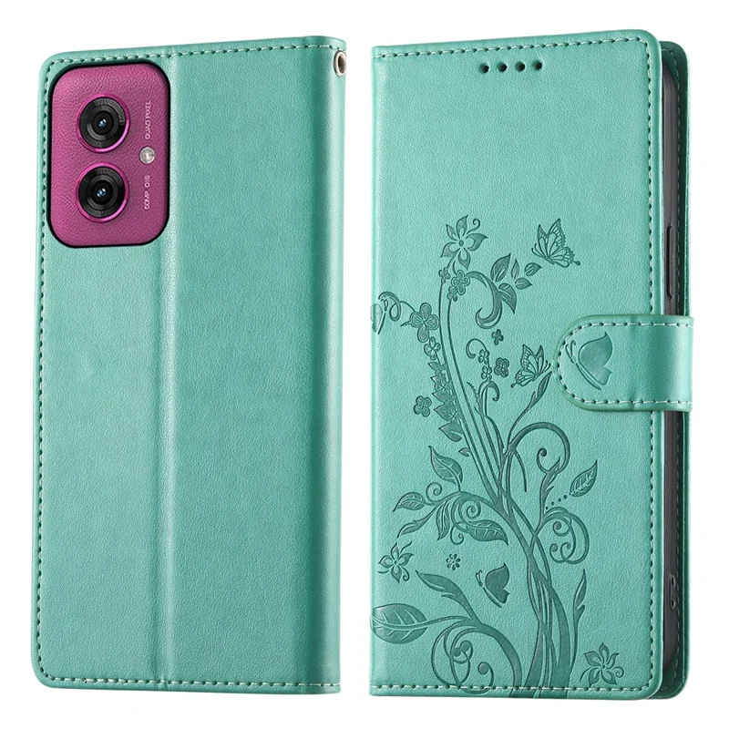 Für Motorola Moto G55 5G Brieftasche Handyhülle Schmetterling Blumenmuster Kunstleder Handyschutzhülle mit Handschlaufe - Grün