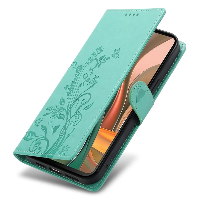 Für Motorola Moto G55 5G Brieftasche Handyhülle Schmetterling Blumenmuster Kunstleder Handyschutzhülle mit Handschlaufe - Grün