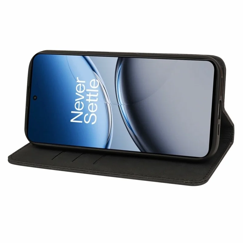 For OnePlus Nord 4 Case Strong Magnetic Leather Wallet Phone Cover with Striped Texture - Black