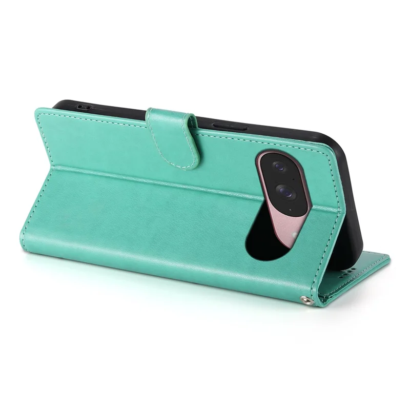 For Google Pixel 9 Pro  /  Pixel 9 Wallet Case Butterfly Floral Imprint PU Leather Phone Cover with Wrist Strap - Green