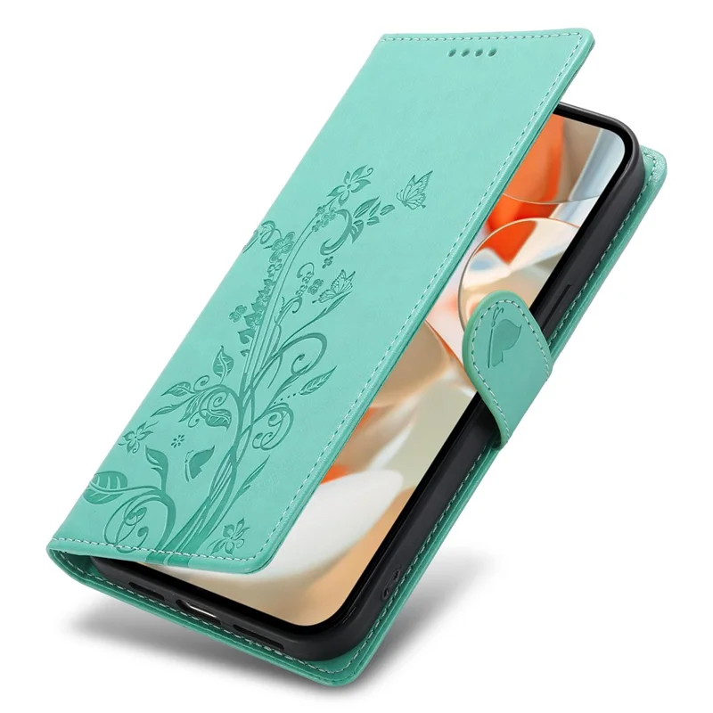 For Google Pixel 9 Pro  /  Pixel 9 Wallet Case Butterfly Floral Imprint PU Leather Phone Cover with Wrist Strap - Green