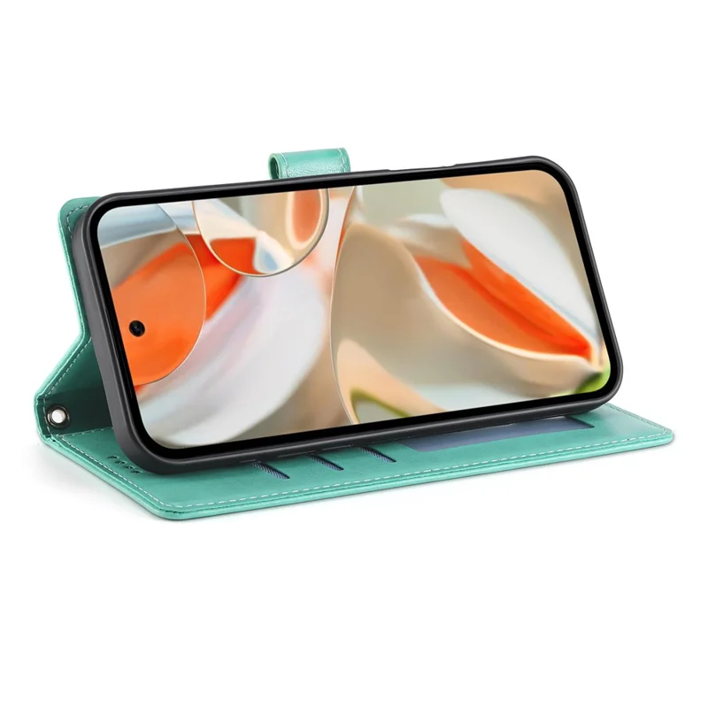Étui portefeuille Pour Google Pixel 9 Pro XL Impression florale papillon Cuir PU Étui de téléphone avec dragonne - Vert