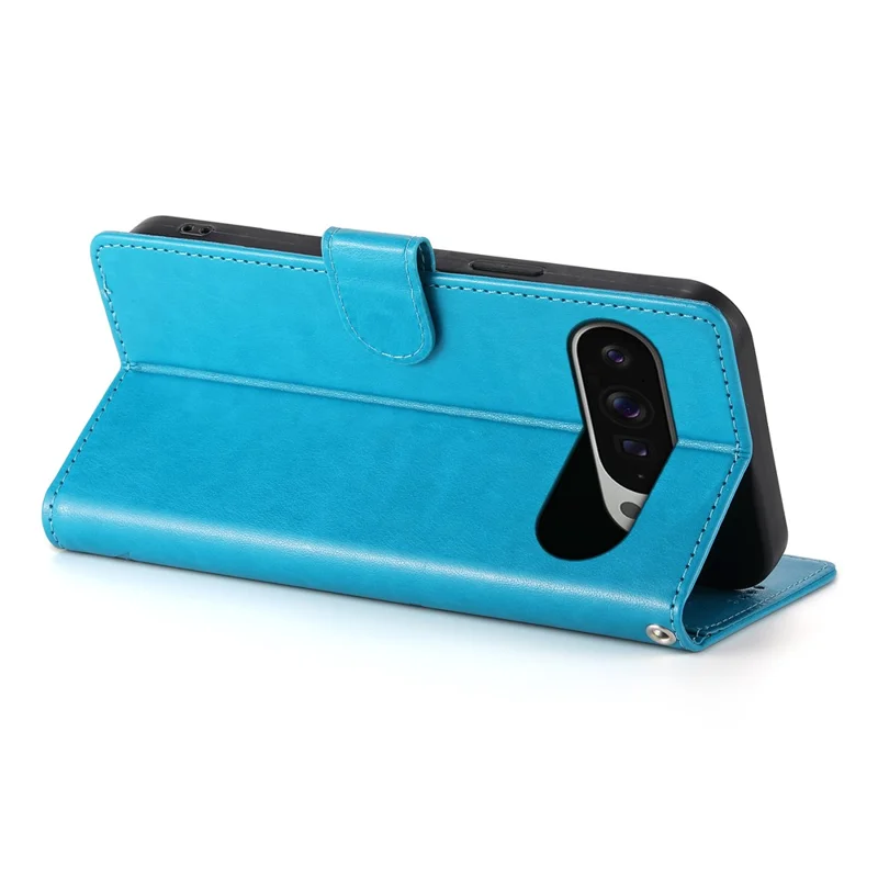 For Google Pixel 9 Pro XL Wallet Case Butterfly Floral Imprint PU Leather Phone Cover with Wrist Strap - Blue