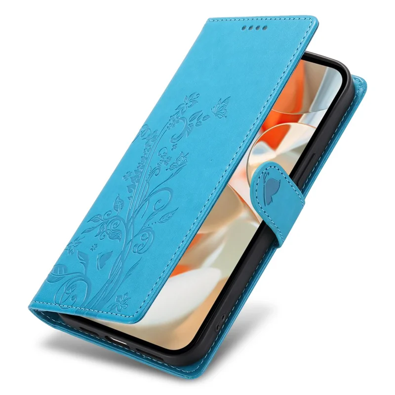 For Google Pixel 9 Pro XL Wallet Case Butterfly Floral Imprint PU Leather Phone Cover with Wrist Strap - Blue