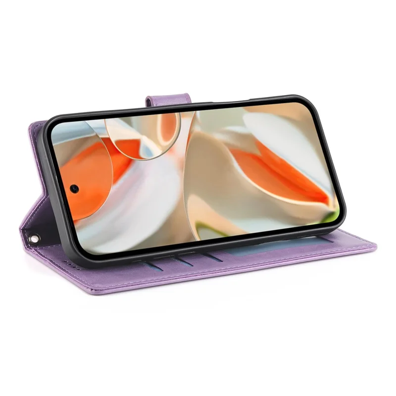 For Google Pixel 9 Pro XL Wallet Case Butterfly Floral Imprint PU Leather Phone Cover with Wrist Strap - Purple