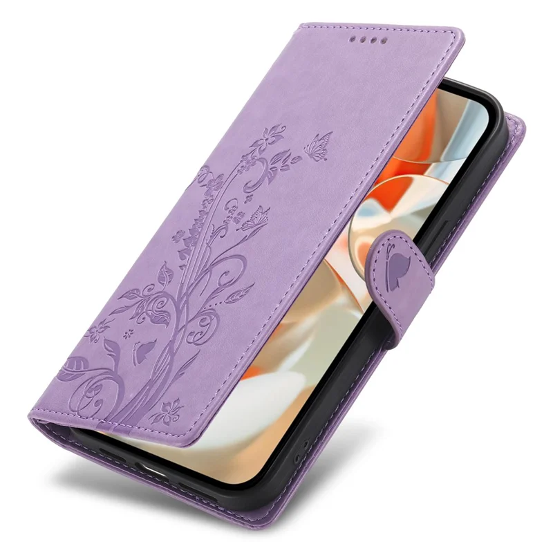 For Google Pixel 9 Pro XL Wallet Case Butterfly Floral Imprint PU Leather Phone Cover with Wrist Strap - Purple
