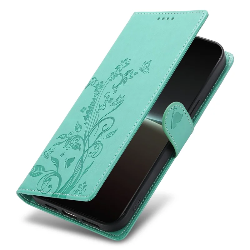 Capa Carteira para Sony Xperia 1 VII com Borboletas Florais em Couro PU com Alça de Pulso - Verde