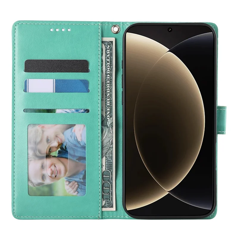 Per Xiaomi 15 Pro Cover a Portafoglio con Farfalle e Stampa Floreale in Pelle PU con Cinturino da Polso - Verde