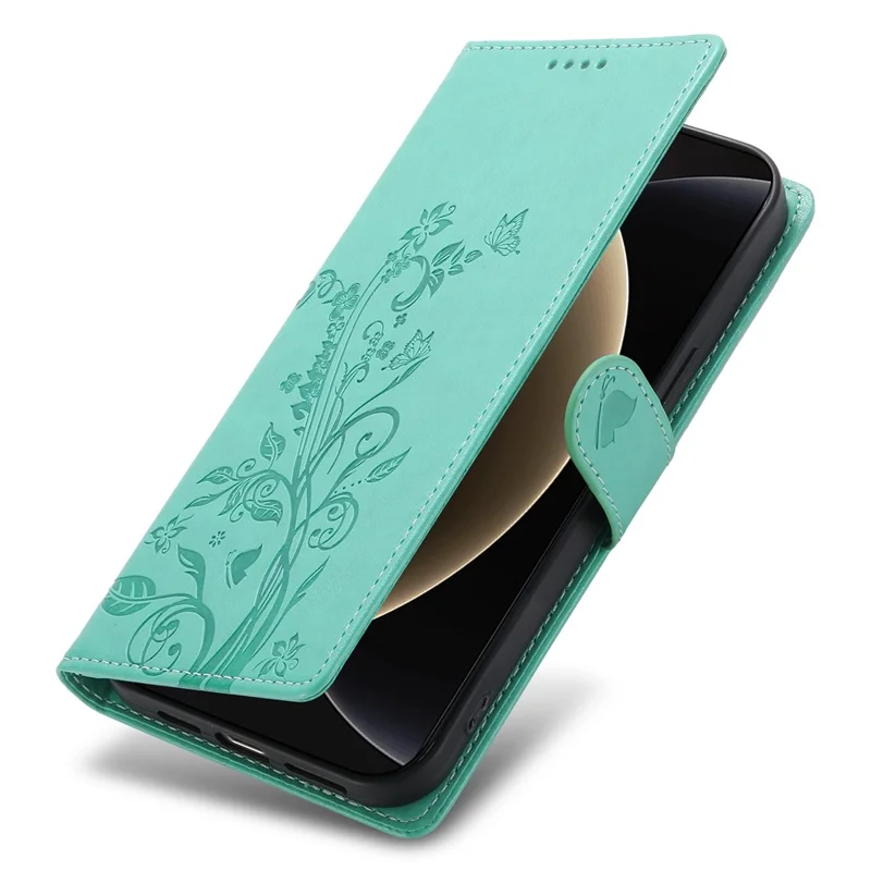 Per Xiaomi 15 Pro Cover a Portafoglio con Farfalle e Stampa Floreale in Pelle PU con Cinturino da Polso - Verde