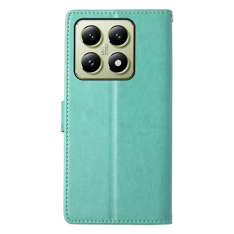 Étui portefeuille pour Xiaomi 14T avec motif papillon floral en cuir PU, avec dragonne - Vert