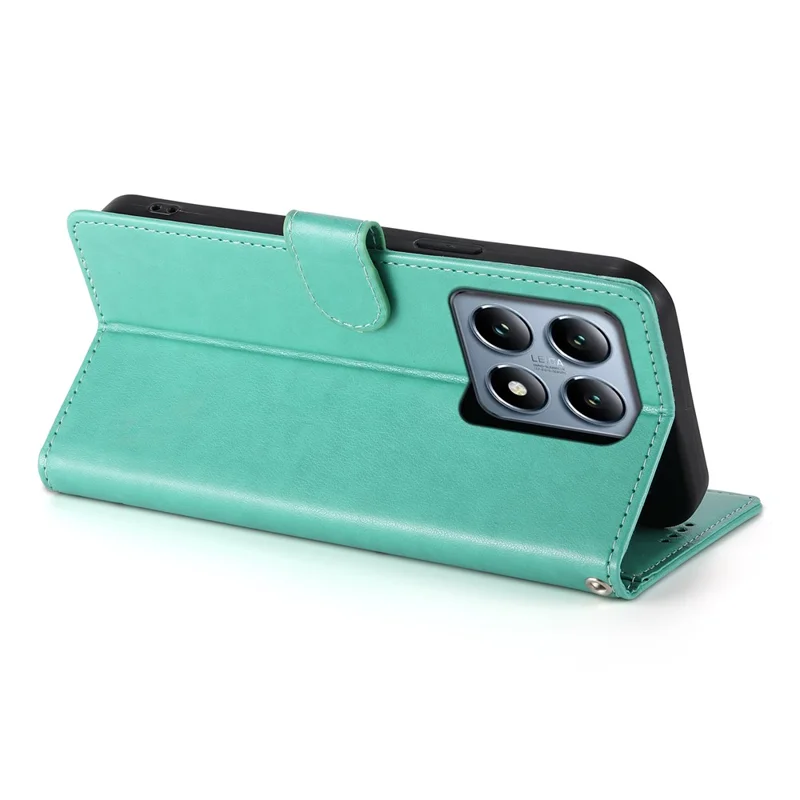 Capa de Carteira para Xiaomi 14T Pro com Estampa de Borboleta Floral em Couro PU com Alça de Pulso - Verde