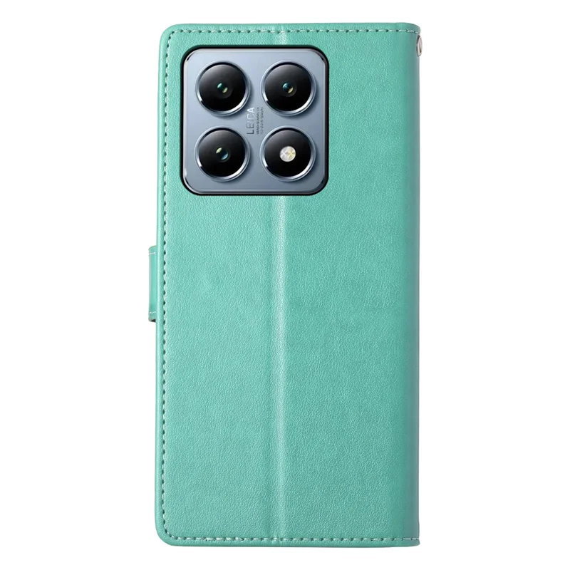 Capa de Carteira para Xiaomi 14T Pro com Estampa de Borboleta Floral em Couro PU com Alça de Pulso - Verde