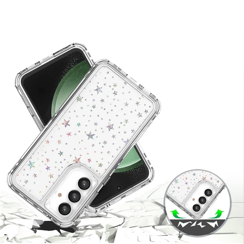 Чехол для Samsung Galaxy S25 / S24 с прозрачной акриловой TPU-накладкой с лазерной пленкой - Звезды