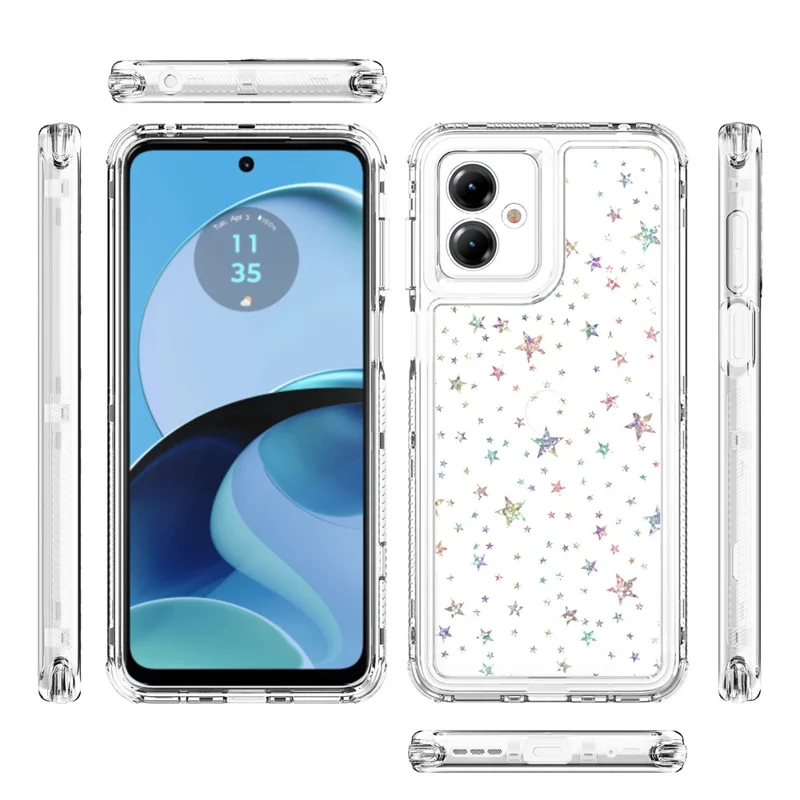 Cover per Motorola Moto G14 4G con Ritagli Precisi Cover Trasparente in Acrilico TPU con Pellicola Laser-stampata - Stelle