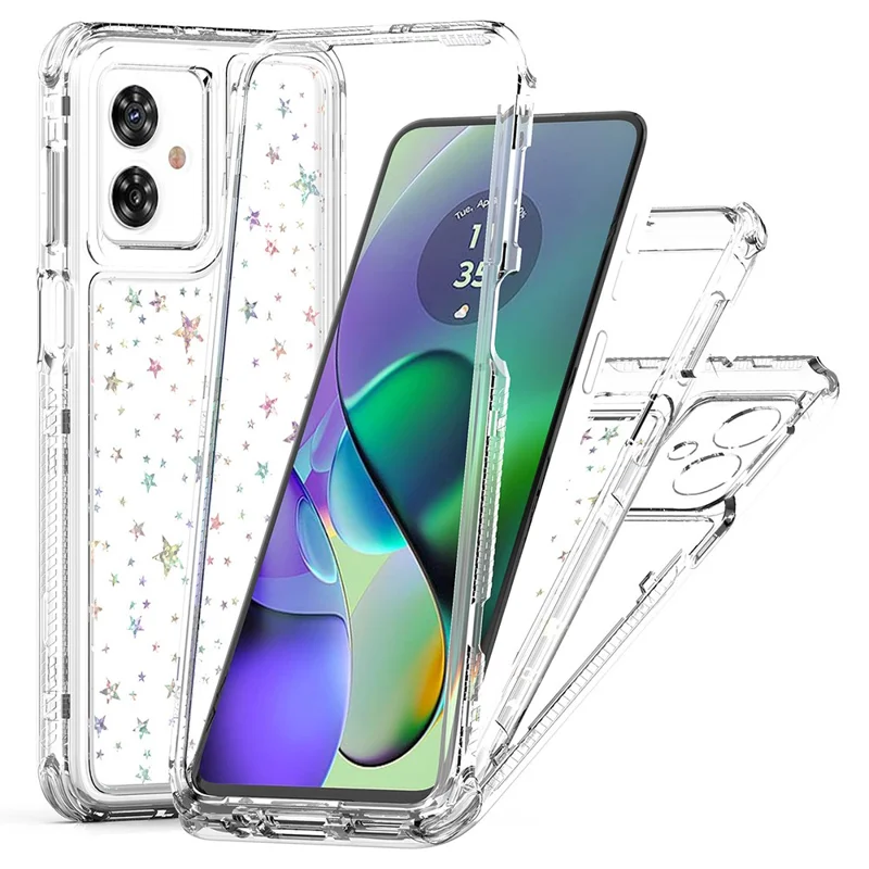 For Motorola Moto G54 5G / G55 5G Case Precise Cutouts Acrylic TPU Clear Phone Cover with Laser-printed Film - Stars