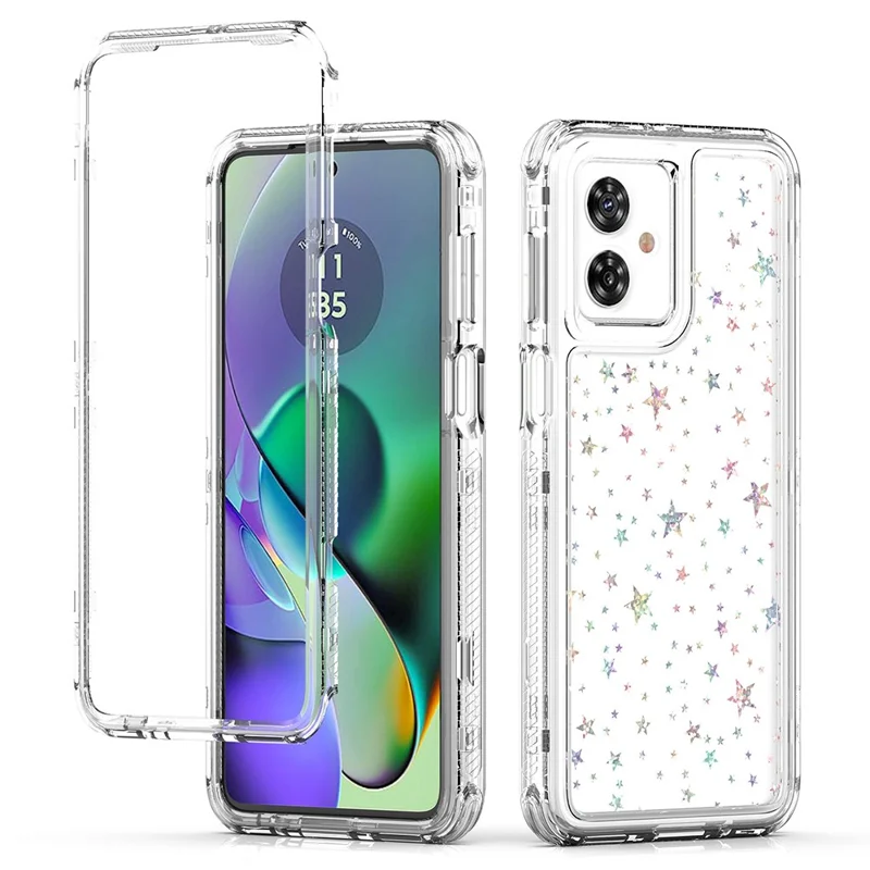 For Motorola Moto G54 5G / G55 5G Case Precise Cutouts Acrylic TPU Clear Phone Cover with Laser-printed Film - Stars