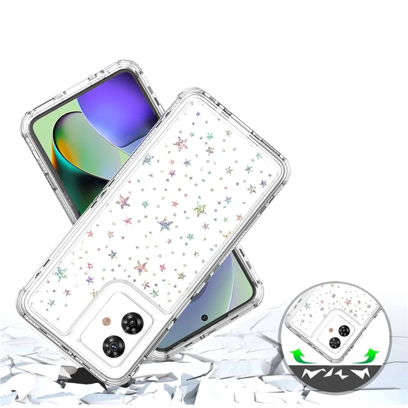 For Motorola Moto G54 5G / G55 5G Case Precise Cutouts Acrylic TPU Clear Phone Cover with Laser-printed Film - Stars