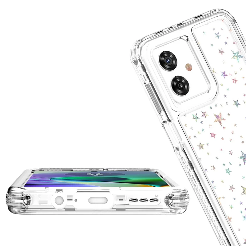 For Motorola Moto G54 5G / G55 5G Case Precise Cutouts Acrylic TPU Clear Phone Cover with Laser-printed Film - Stars