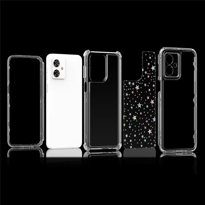 For Motorola Moto G54 5G / G55 5G Case Precise Cutouts Acrylic TPU Clear Phone Cover with Laser-printed Film - Stars