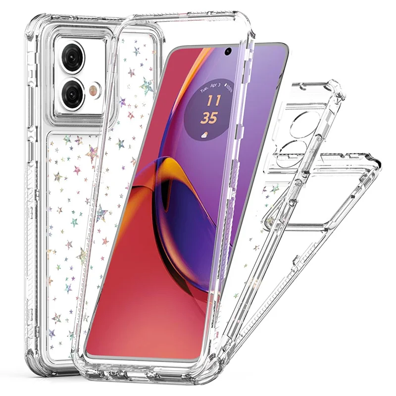For Motorola Moto G84 5G Case Clear Acrylic TPU Hybrid Phone Cover with Laser-printed Film - Stars
