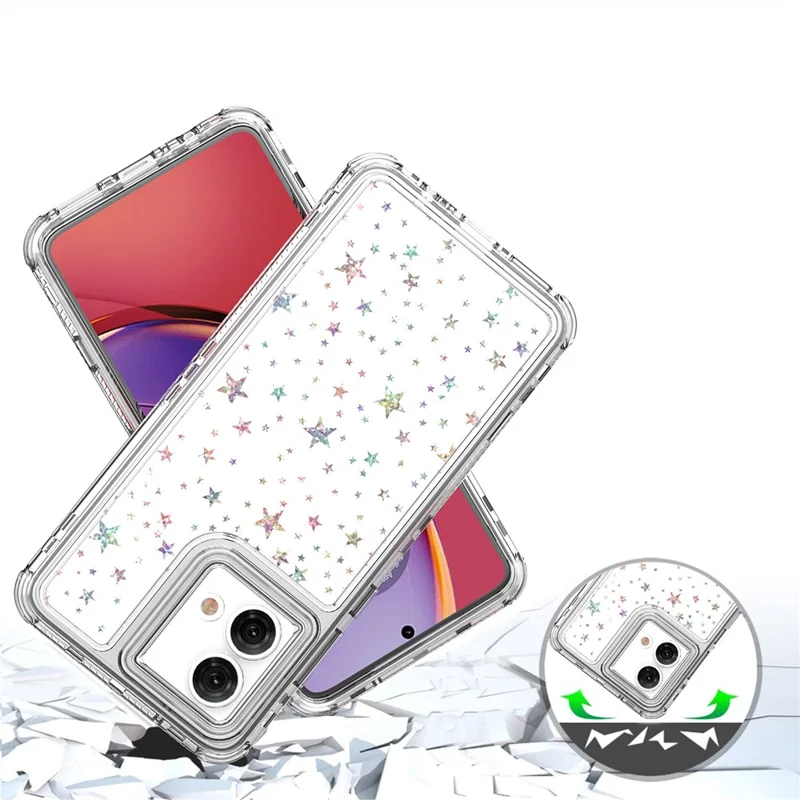 For Motorola Moto G84 5G Case Clear Acrylic TPU Hybrid Phone Cover with Laser-printed Film - Stars