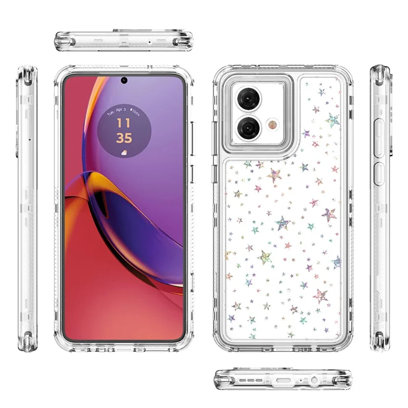 For Motorola Moto G84 5G Case Clear Acrylic TPU Hybrid Phone Cover with Laser-printed Film - Stars