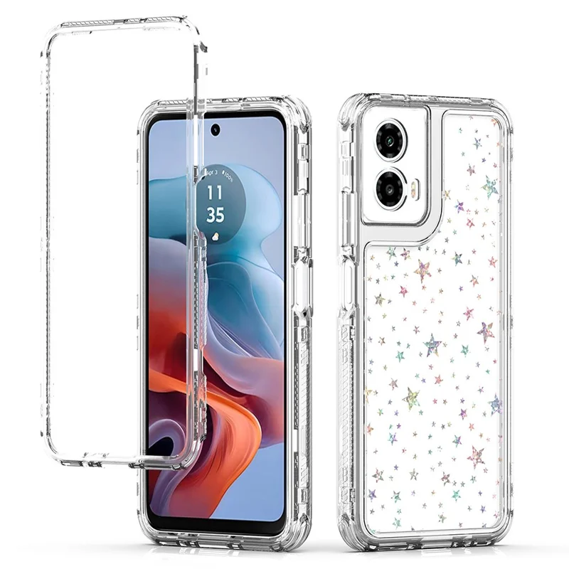 For Motorola Moto G34 5G Case Precise Cutouts Acrylic TPU Clear Phone Cover with Laser-printed Film - Stars