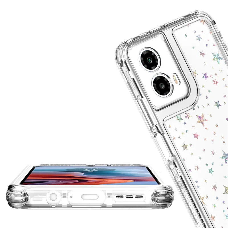 For Motorola Moto G34 5G Case Precise Cutouts Acrylic TPU Clear Phone Cover with Laser-printed Film - Stars