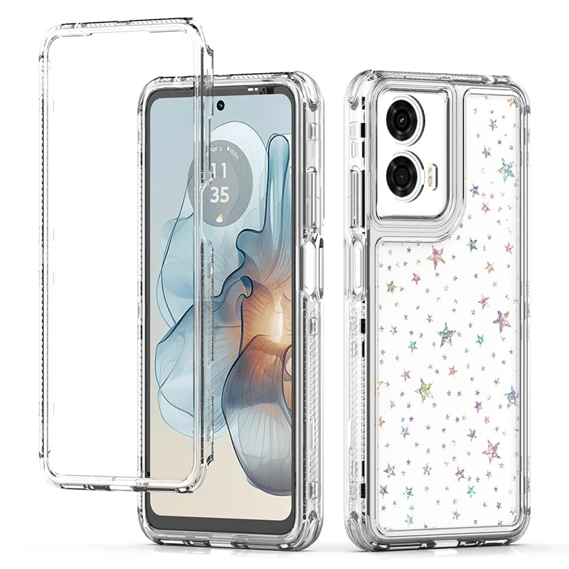 Per Motorola Moto G24 Power Custodia Tagli precisi Acrilico TPU Cover telefonica trasparente con pellicola stampata al laser - Stelle