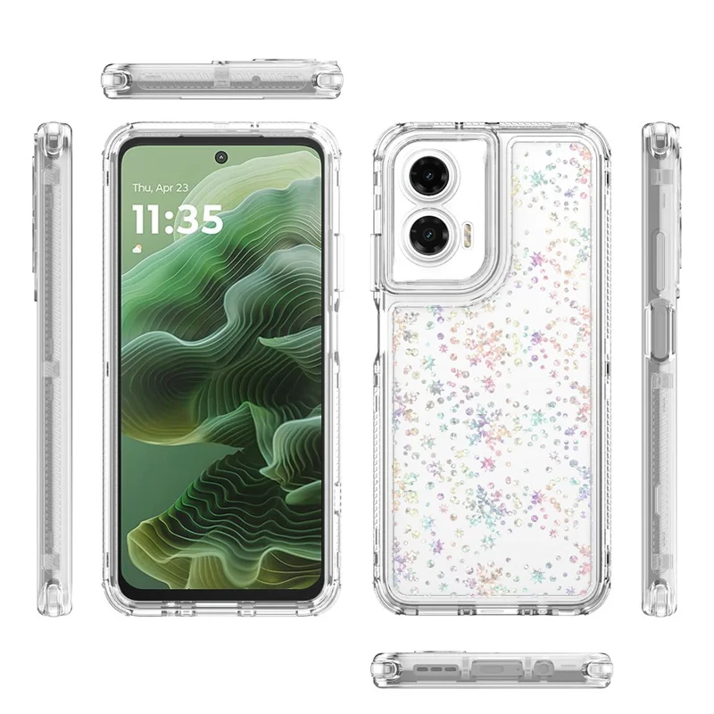 For Motorola Moto G35 5G Case Precise Cutouts Acrylic TPU Clear Phone Cover with Laser-printed Film - Snowflakes