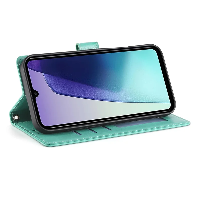 Custodia a Portafoglio per Xiaomi Poco C75 4G / Redmi 14R 5G / 14C 4G con Farfalla Floreale Stampata in Pelle PU con Cinturino da Polso - Verde