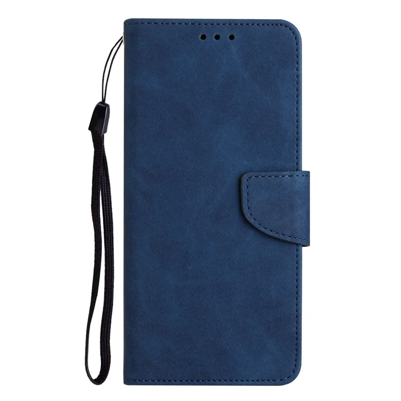 For Samsung Galaxy S23 PU Leather Magnetic Flip Phone Case Stand Function Solid Color Wallet Cover with Strap - Blue