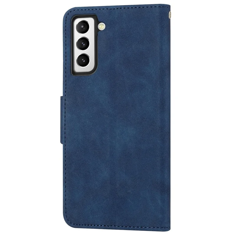 For Samsung Galaxy S23 PU Leather Magnetic Flip Phone Case Stand Function Solid Color Wallet Cover with Strap - Blue