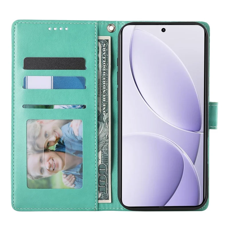 For Xiaomi Redmi A5 4G (171.7mm) / Poco C71 4G Wallet Case Butterfly Floral Imprint PU Leather Phone Cover with Wrist Strap - Green