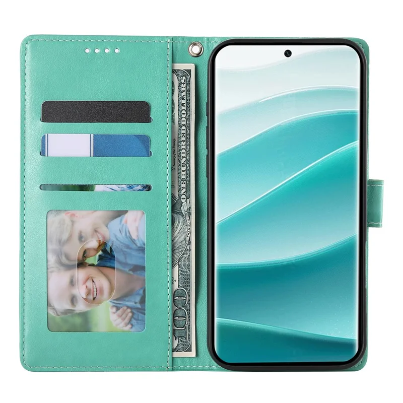 For Xiaomi Redmi Note 14 5G Wallet Case Butterfly Floral Imprint PU Leather Phone Cover with Wrist Strap - Green