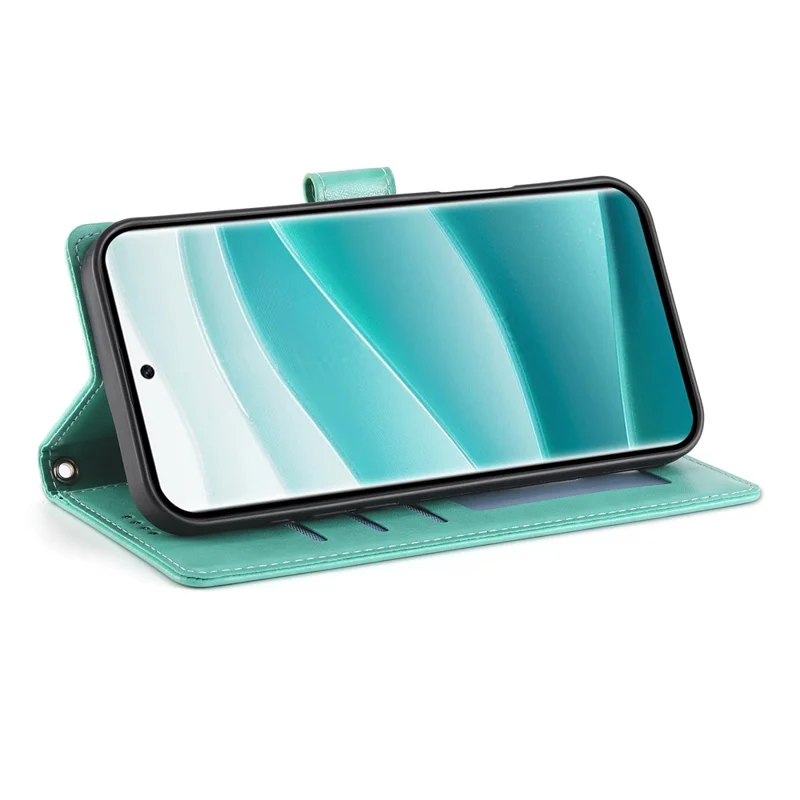 For Xiaomi Redmi Note 14 5G Wallet Case Butterfly Floral Imprint PU Leather Phone Cover with Wrist Strap - Green